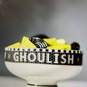 ❤️ ANTHROPOLOGIE THE BISTRO TILE STONEWARE GHOULISH DELIGHTS NUT BOWL NEW